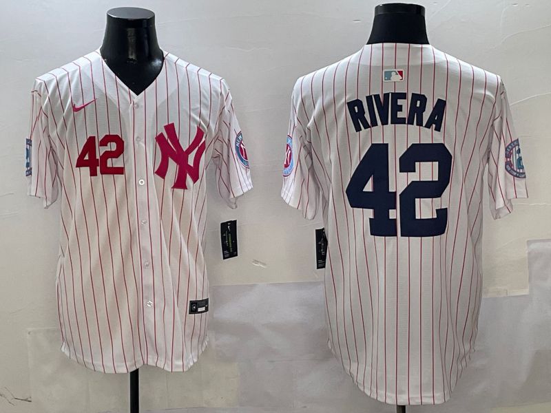 Men New York Yankees #42 Rivera White Stripe Jointly Name Nike 2025 MLB Jersey style 4